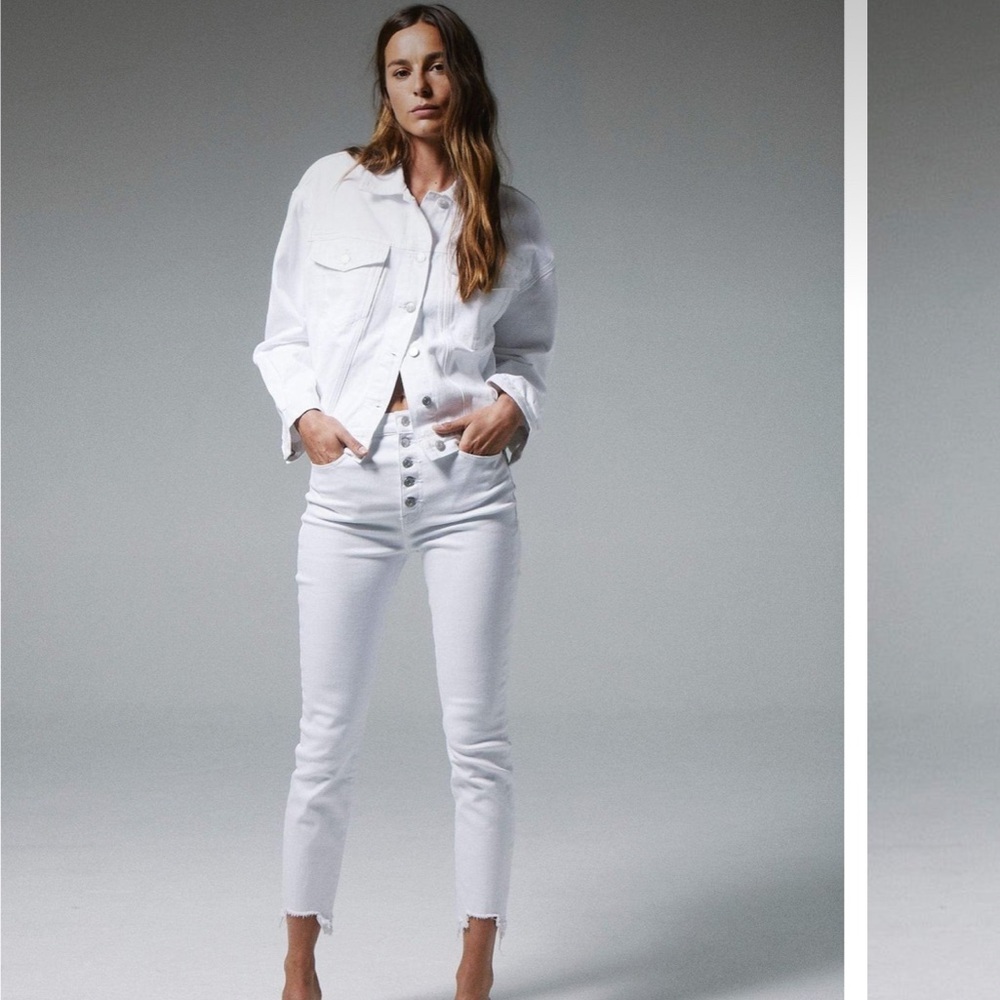 Pistola Cara High Rise Skinny Jean Button Fly Raw Hem White size 24